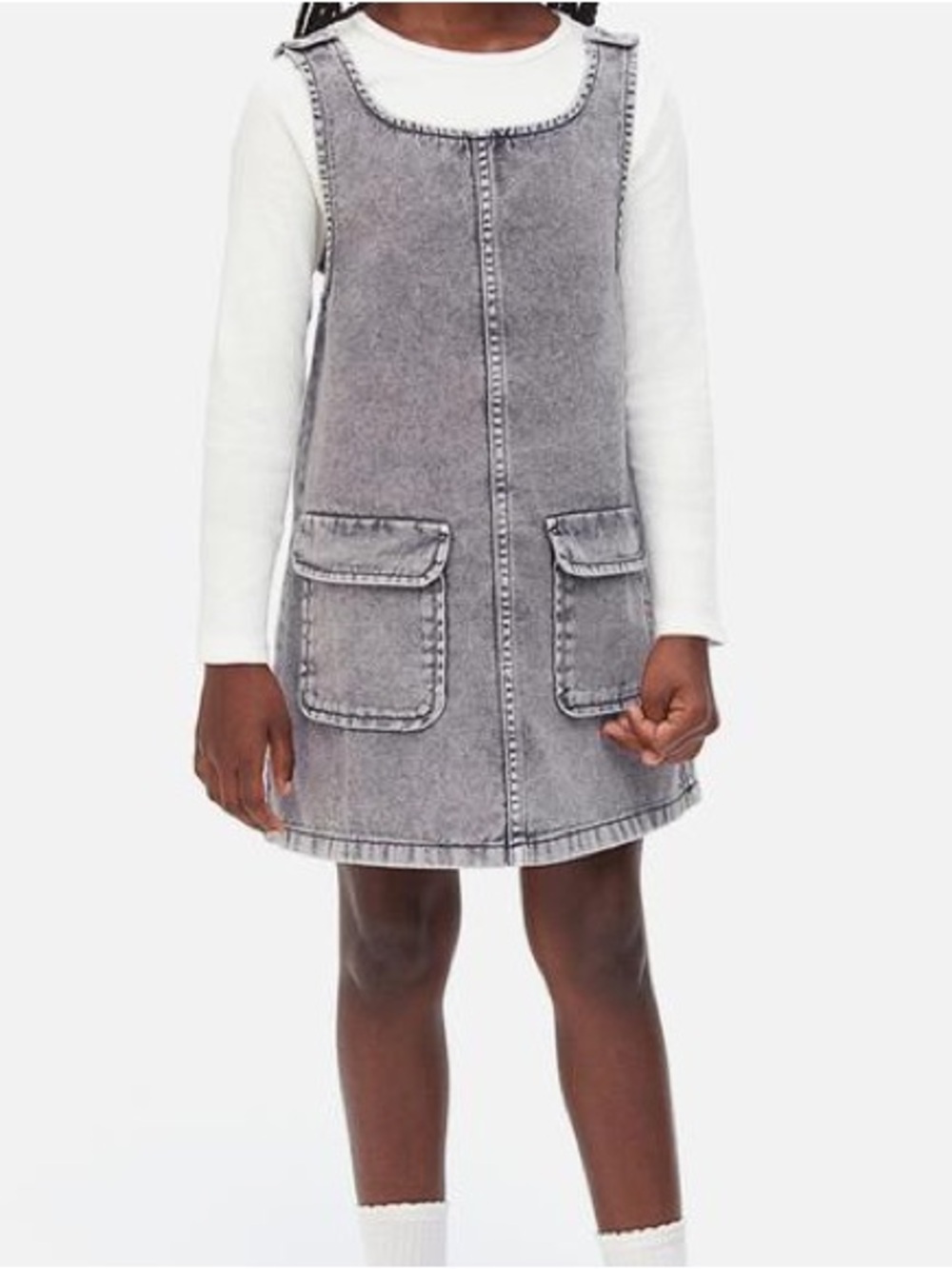 H&M Girls' Washed Gray Denim Jumper Dress